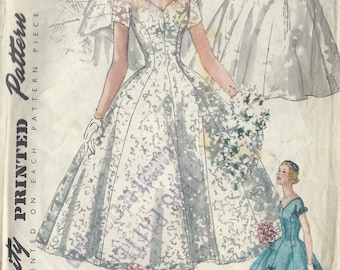 Patron de couture vintage B36 pour mariée, robe de demoiselle d'honneur, voilier (R961) de 1955 simplicité 1461