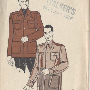 1940s Vintage Sewing Pattern MEN'S JACKET C38"-40" (R266) By Butterick 4000