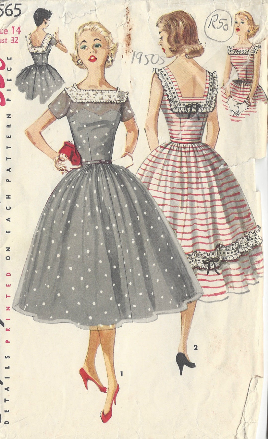 1956 Vintage Sewing Pattern DRESS B32" (R50) Simplicity 1565 - Etsy