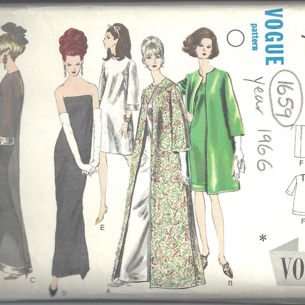 1966 vintage VOGUE Sewing Pattern B38" ROBE DE SOIRÉE & MANTEAU (1659) Vogue 6908