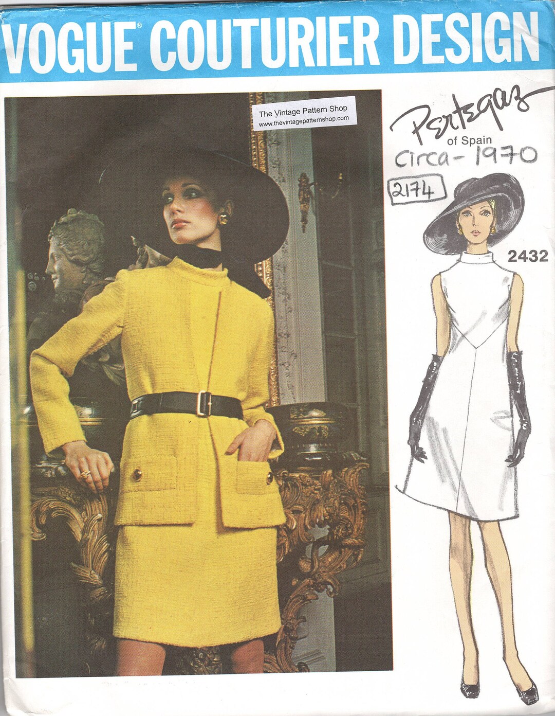 Patron De Robe Vintage Vogue 2325 Fabiani Années 1970 - Taille B36 (91cm) - Neuf Non Découpé