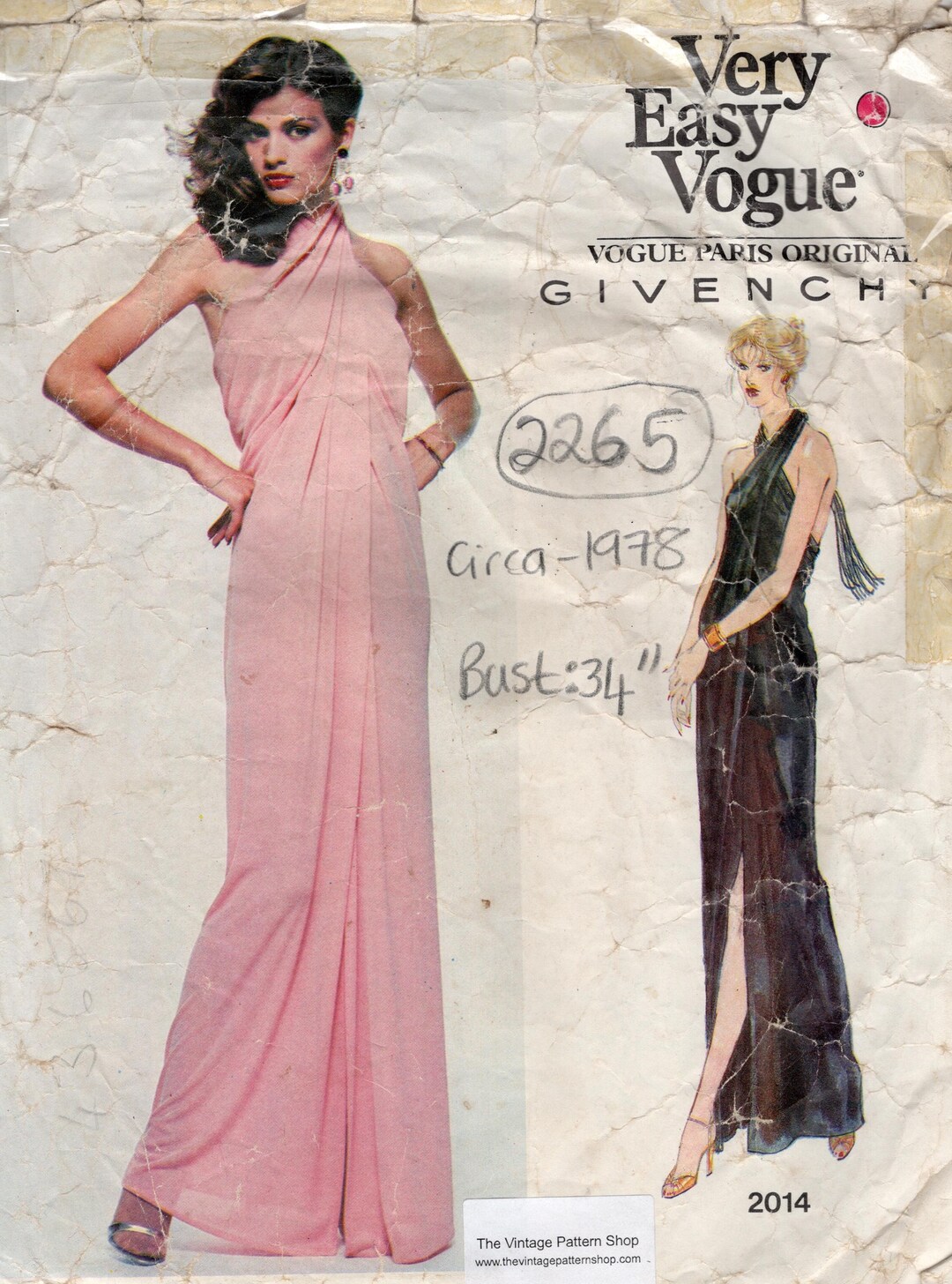 Patrón de costura vintage VOGUE 1978, busto 34, vestido de noche