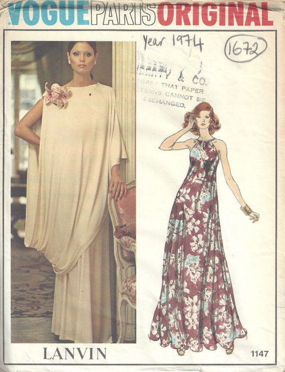 1974 Vintage VOGUE Sewing Pattern B36 EVENING DRESS & Toga (1672
