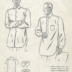 1940s Vintage Sewing Pattern Size:15 MENS SHIRT (1267) By Butterick 6875