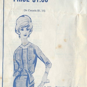 May include: A blue and white illustration of a woman wearing a dress with a jacket over it. The dress has a belt with looped tabs. The text "D-248 Transition dress for any season. Flange detail gives the appearance of a button-on jacket over a vestee bodice. It's a one-piece dress, belted at waistline with looped tabs. Excellent for faille, crepe, sheer wool." is printed below the illustration.