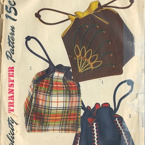 1948 Vintage Sewing Pattern BAG and EMBROIDERY TRANSFER (R191) Simplicity 7360