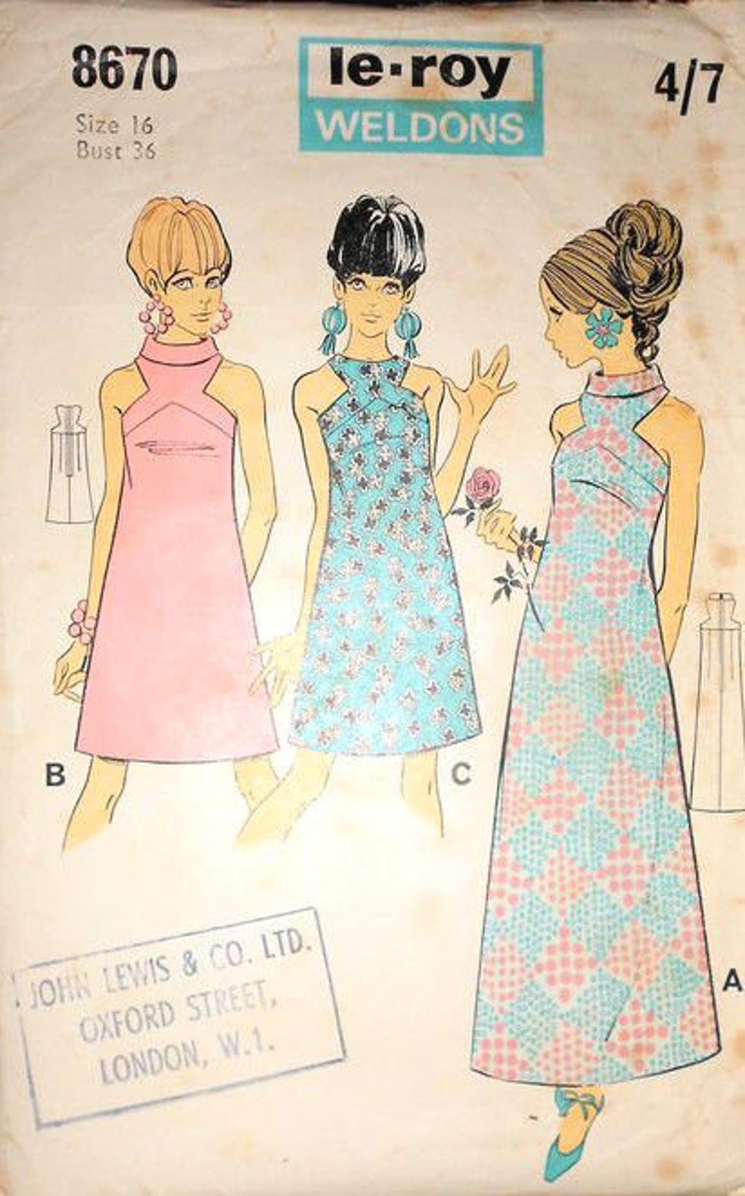 Patron De Couture Vintage 1960s Le Roy Weldons - Robe Style Biba, Référence 8724, Neuf