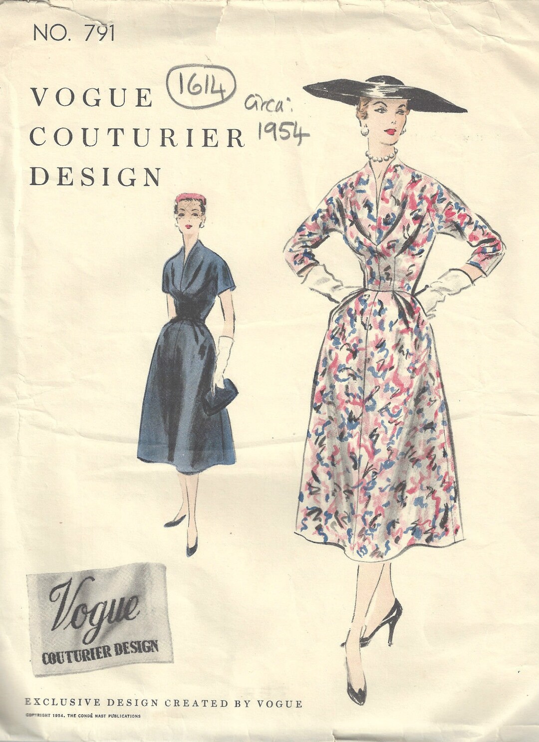 1954 Vintage VOGUE Sewing Pattern B34 DRESS (1614) Vogue 791