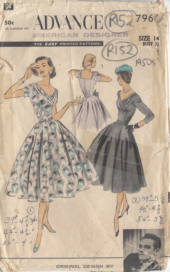1950s Vintage Sewing Pattern B32 DRESS R152 Designer Luis Estevez for  Advance 7966 -  Canada
