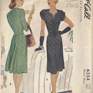 May include: Vintage McCall's sewing pattern for a dress, featuring two women in different styles. The pattern number is 6354, size 16, bust 34, and the year is 1946.