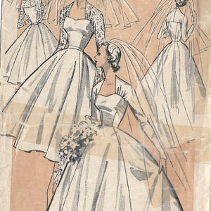 1950s Vintage Sewing Pattern B34 BRIDE&#39;S WEDDING DRESS (1404) By Weldons 27