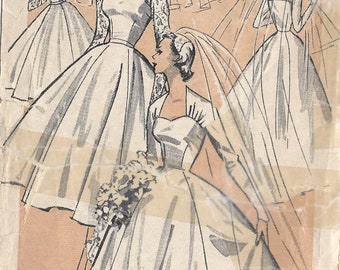 1950s Vintage Sewing Pattern B34 BRIDE'S WEDDING DRESS (1404) By Weldons 27