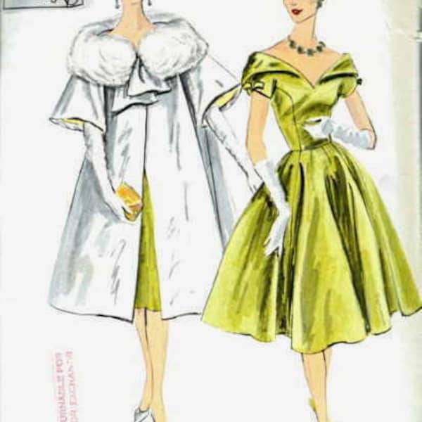 1959 Vintage VOGUE Sewing Pattern B36 ONE-PIECE Dress & Coat (1767)  Vogue 190