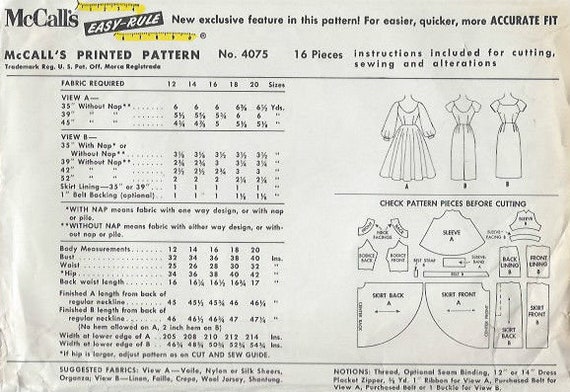 Patron De Couture Vintage McCall's 4424 - Robe Année 1957 - Taille B34" - Neuf, Non Découpé