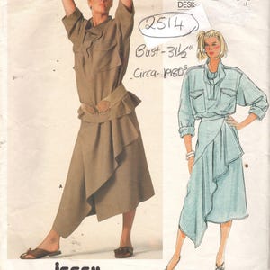 Patrón de costura vintage de los años 80 de VOGUE (B31 1/2″) Top y falda (2514) de Issey Miyake VOGUE 1384