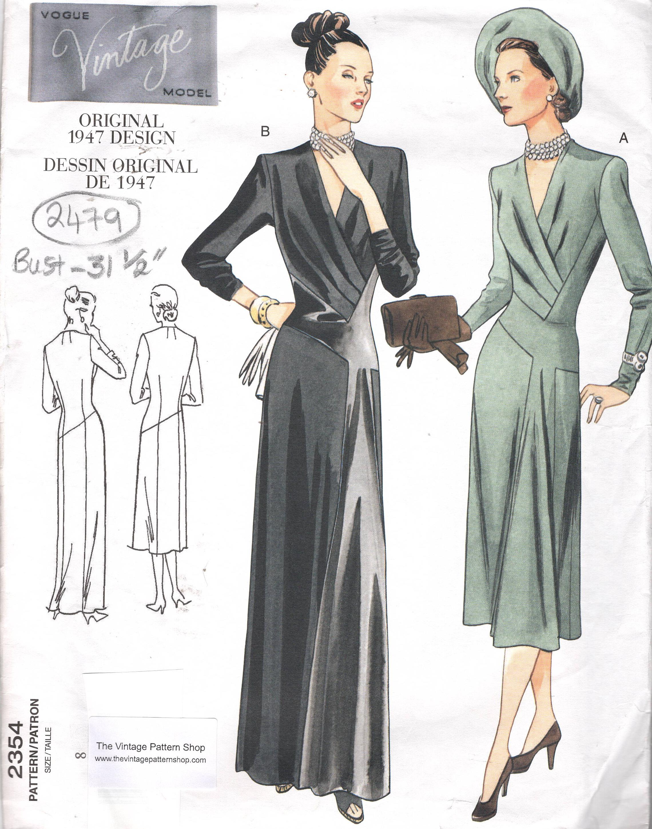V1947 Pattern 1947 Vintage VOGUE Sewing Pattern DRESS (bust: 31 1/2”) (2479) Vogue ...