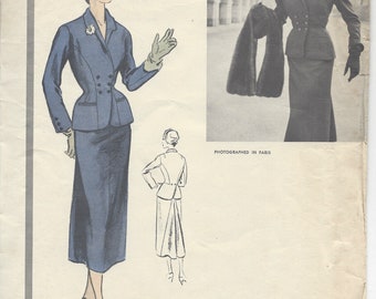 1953 Vintage VOGUE Sewing Pattern B32" SUIT-SKIRT & Jacket (R369) By Desses Vogue 1232