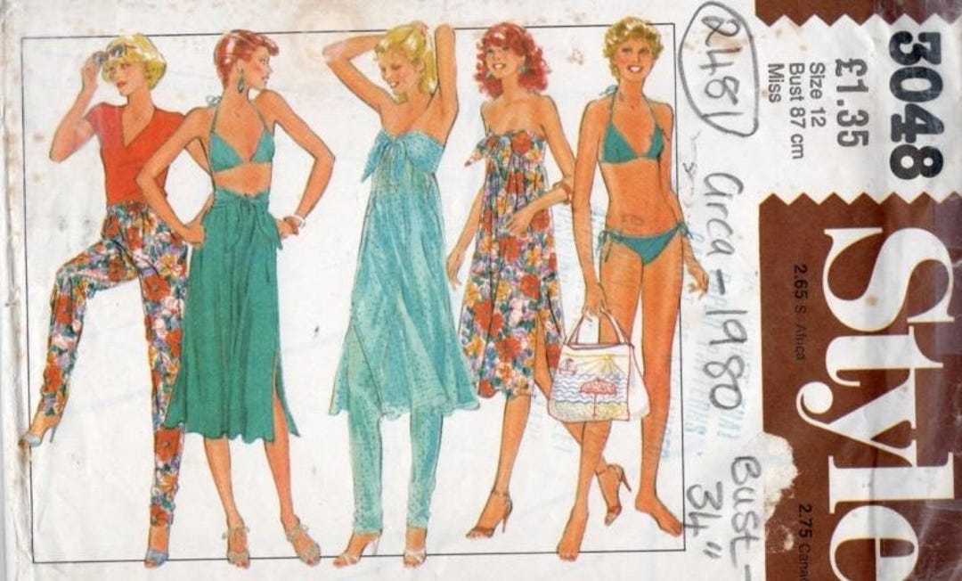 1980 Vintage Sewing Pattern B34″ Dress Skirt Trousers & Bikini (2481 ...