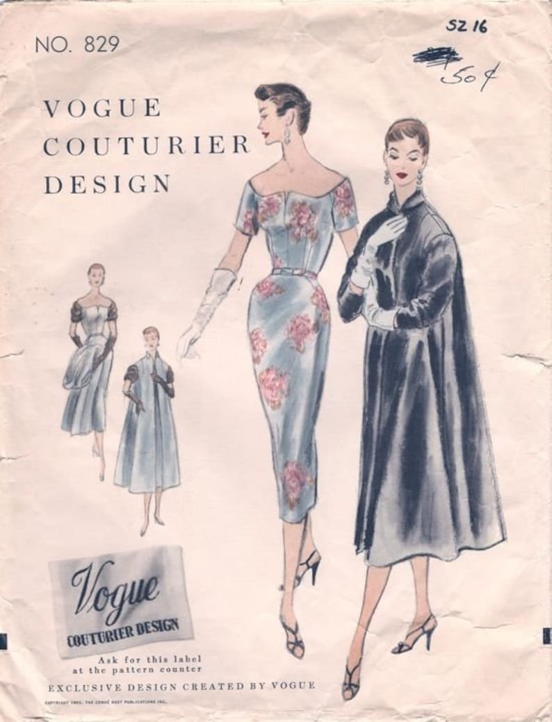 Patron De Couture Vogue 1954 - Robe Et Veste Motif B34, Vintage, Neuf