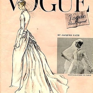 1956 Vintage VOGUE Sewing Pattern B36 BRIDE and BRIDESMAID’S Dress optional train (1836) By Jacques Fath Vogue 1331