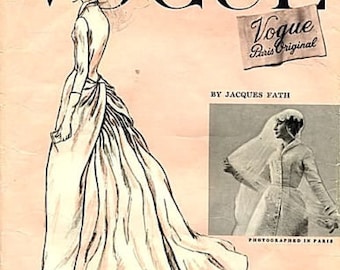 1956 Vintage VOGUE Sewing Pattern B36 BRIDE and BRIDESMAID’S Dress optional train (1836) By Jacques Fath Vogue 1331