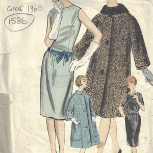 1960 Vintage VOGUE Sewing Pattern B34 DRESS COAT & Scarf (1586) Vogue 1032