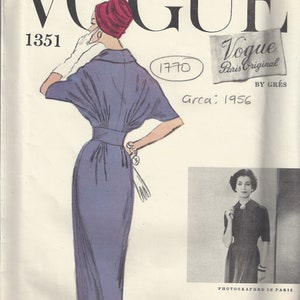 1956 Vintage VOGUE Sewing Pattern B34 One-Piece DRESS (1770)  By Gres   Vogue 1351