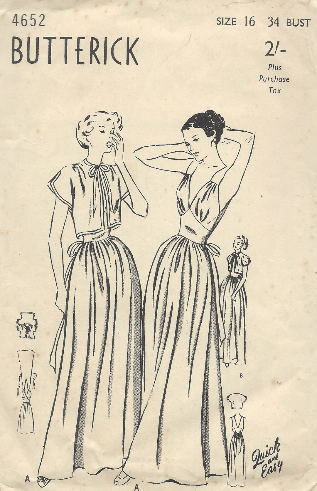 1940s Vintage Sewing Pattern B34 NIGHTGOWN & BED JACKET (1479 ...