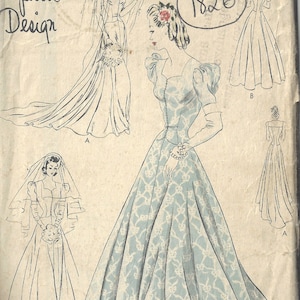 1940 WW2 Vintage VOGUE Sewing Pattern B32 Wedding BRIDAL Gown & DRESS (1826) By Vogue S-4205