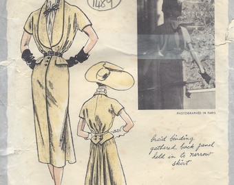 1950 Vintage VOGUE Sewing Pattern B36 DRESS & SCARF (1489) By Jacques Fath for  Vogue 1102