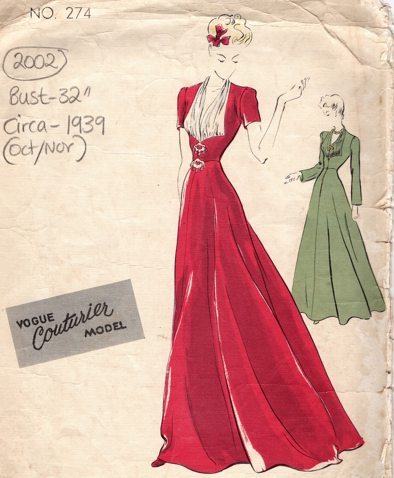1939 WW2 Vintage VOGUE Sewing Pattern B32 Dinner EVENING Etsy