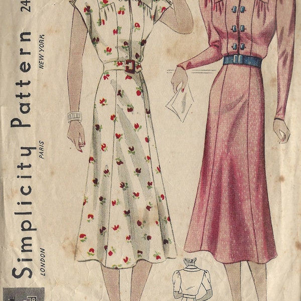 1930s Vintage Sewing Pattern B34 DRESS (1439) Simplicity 2439