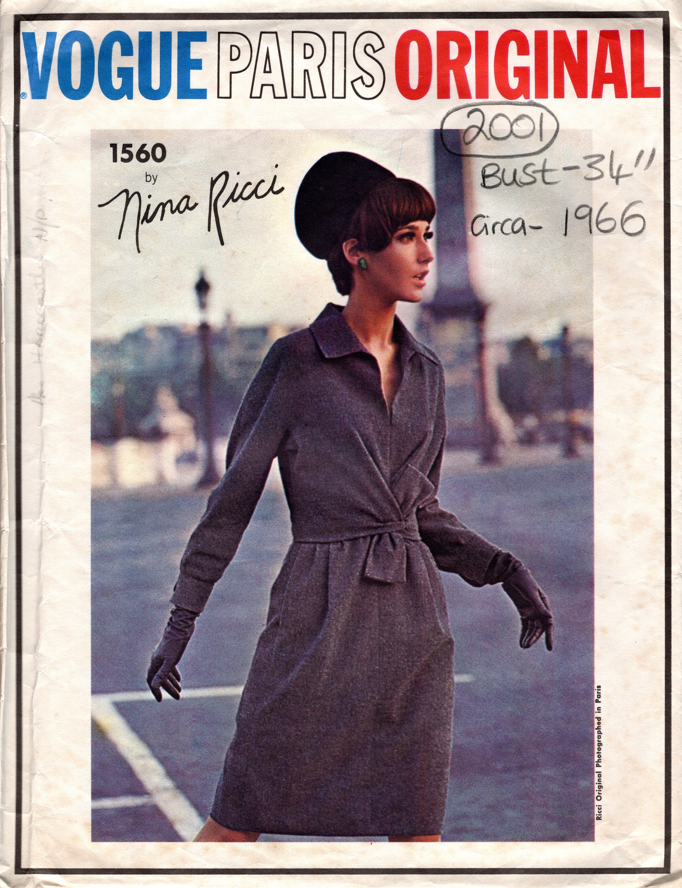 1966 Vintage VOGUE Sewing Pattern B34″ DRESS (2001) Nina