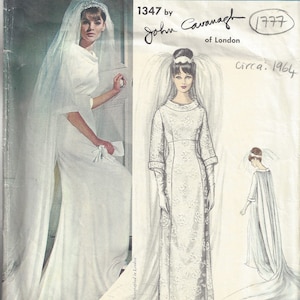 1964 Vintage VOGUE Sewing Pattern B36″ Wedding Dress Gown (1777)  John Cavanagh Vogue 1347