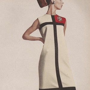 1966 Vintage VOGUE Sewing Pattern B31.5-38 Mondrian DRESS (1667) By Yves Saint Laurent Vogue V1557 & Vogue V9048
