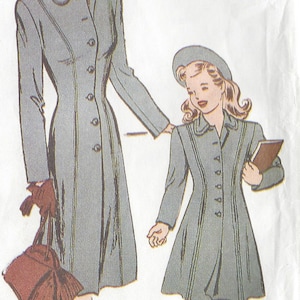 1944 WW2 Vintage Sewing Pattern SIZE:6-8-10-12-14-16 COAT Misses & Child (C70) Butterick 6758