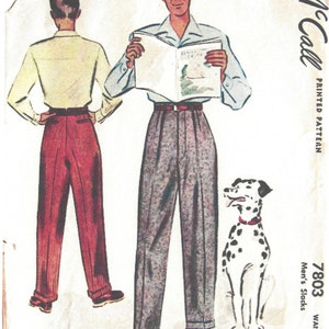 1940s WW2 Vintage Sewing Pattern Waist 38″ MENS PANTS TROUSERS (1311) By McCall 7803