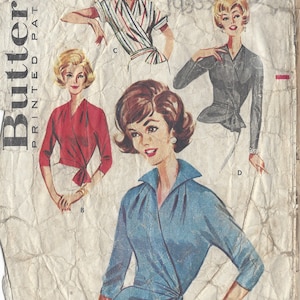 1950s Vintage Sewing Pattern B36&quot; WRAP-AROUND BLOUSE (R703) Butterick 2149