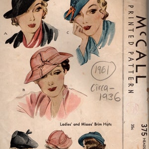 1936 Vintage naaipatroon HOED S22″ (1961) McCall 375