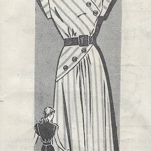May include: A black and white illustration of a dress with a striped pattern. The dress has a belt and buttons. The number 1696 is printed at the top of the image.