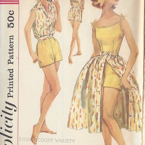 1958 Vintage naaipatroon B34 PLAYSUIT ROK & BLOUSE Jas (R858) By Simplicity 2527