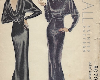 1934 Vintage Sewing Pattern B34 EVENING DINNER DRESS (1296) McCall 8070