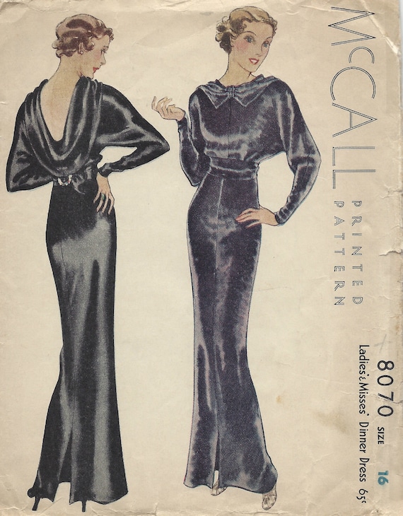 1934 Vintage Sewing Pattern B34 EVENING DINNER DRESS (1296) Mccall 8070 - Etsy 1934 Vintage Sewing Pattern B34 EVENING DINNER DRESS (1296) Mccall 8070 - Etsy