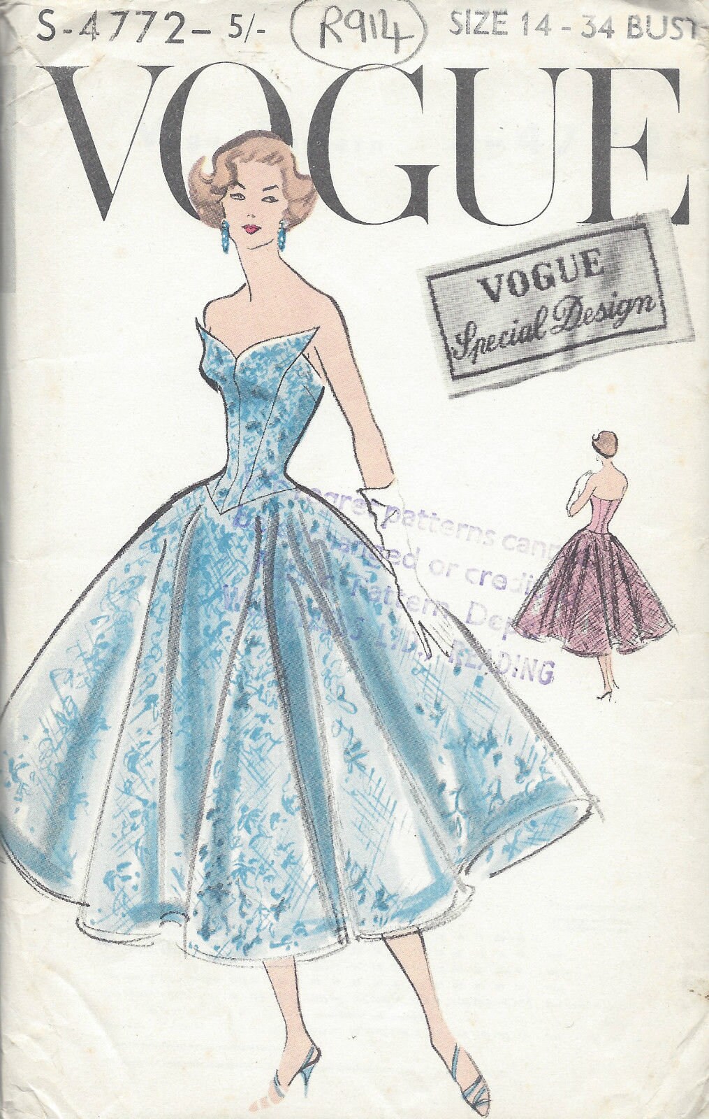 1950s Vintage VOGUE Sewing Pattern B34 DRESS (R914) Vogue S