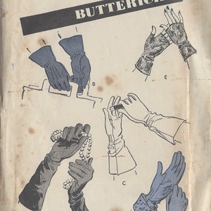 1940s Vintage Sewing Pattern GLOVES S6 1/2 (R113)  Butterick 2810