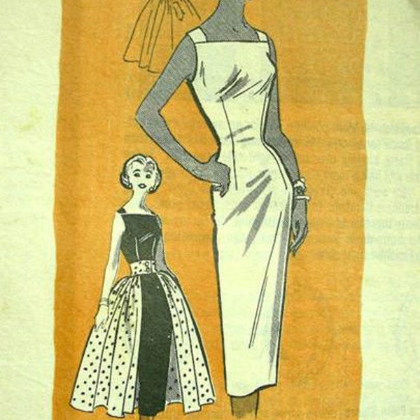 1957 Vintage Sewing Pattern B35 WIGGLE DRESS & OVERSKIRT (R759) Marian Martin Printed Pattern 9140