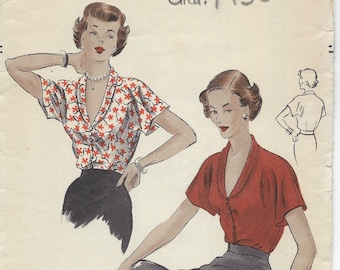 1950 Vintage VOGUE Sewing Pattern B34 BLOUSE (1536) By Vogue 6726