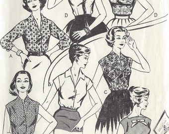 1950s Vintage Sewing Pattern B36in BLOUSE (1194) By Style 1136