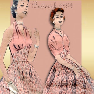 1950s Vintage Sewing Pattern B32 Halter-Neck DRESS & BOLERO JACKET (R789)   Butterick 6993