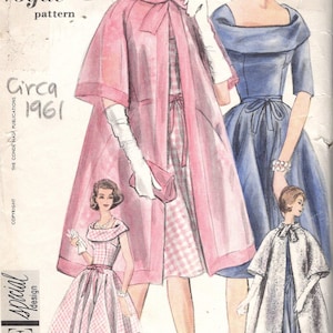 May include: Vintage Vogue pattern 4224, circa 1961, with illustrations of women's fashion designs. The image shows a pink cape, a blue dress, and a pink gingham dress. The pattern includes sizes 16-36 bust.